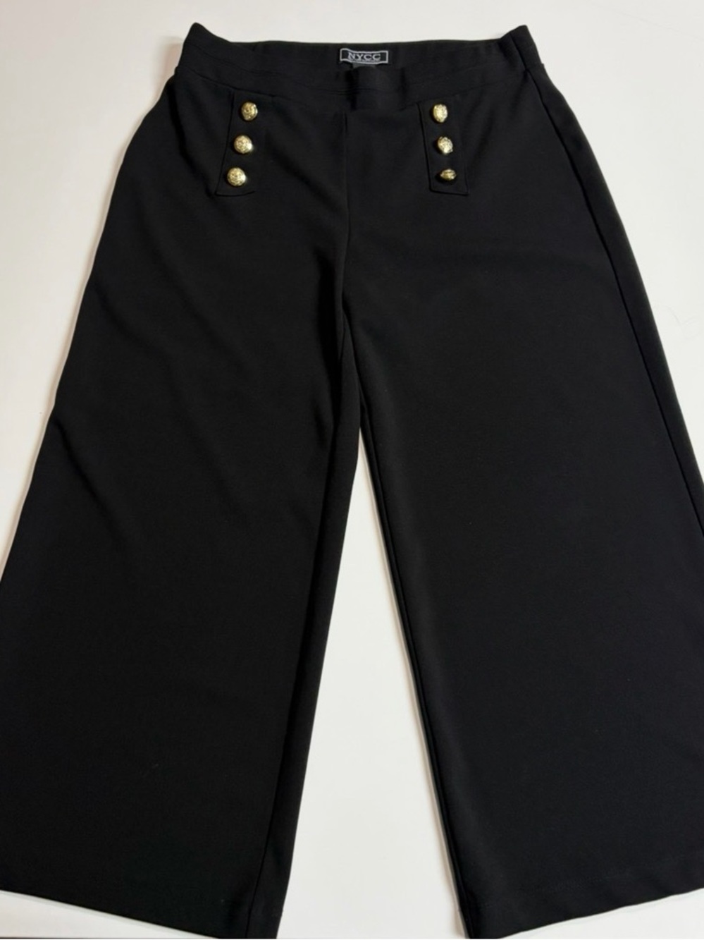 New York & Company Black Wide Leg Pants with Gold Buttons - Picture 2 of 4